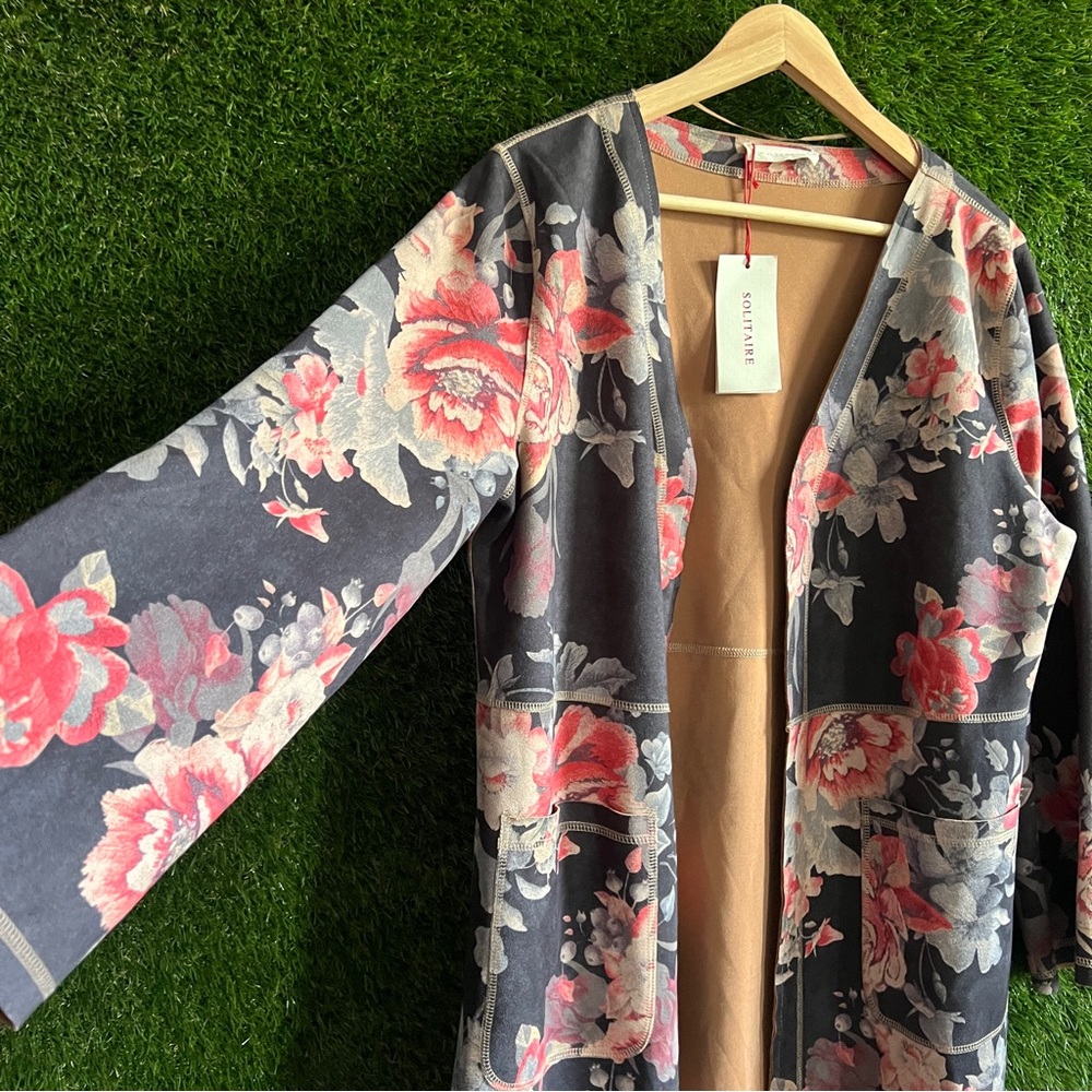 NWT Solitaire Floral Printed Faux Suede Jacket Coat Anthropologie Duster - Picture 5 of 10